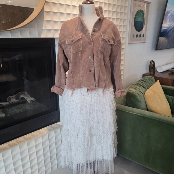 NWT Cupcakes & Cashmere White with Brown Polka Dots Tiered Tulle Skirt, Sz Med - Picture 6 of 6